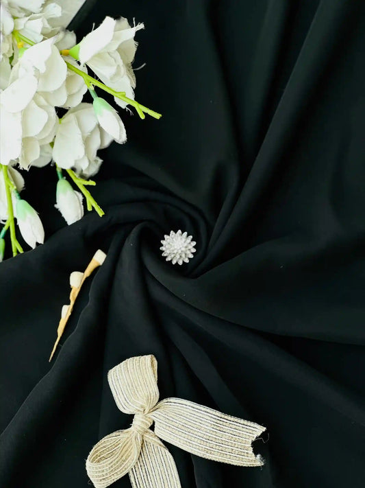 Solid Black Georgette Fabric Cut