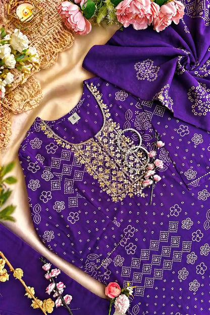 Meher’s Royal Purple Bandhej Suit