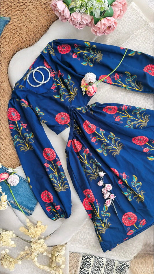 Asure Blue Blockprint Twirl Dress - Passion for Fashion by Shivani