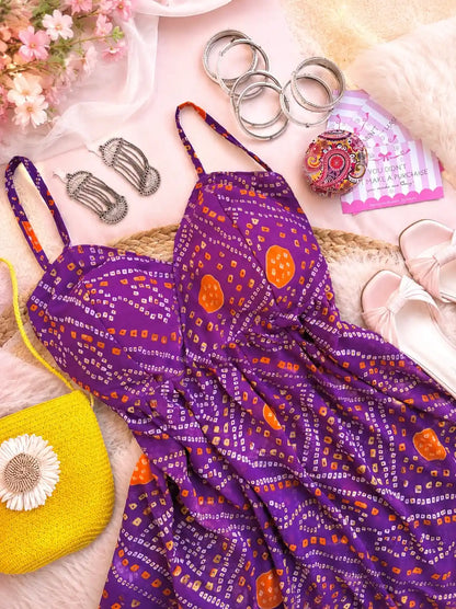 Bloom Purple Bandhej Peplum Top