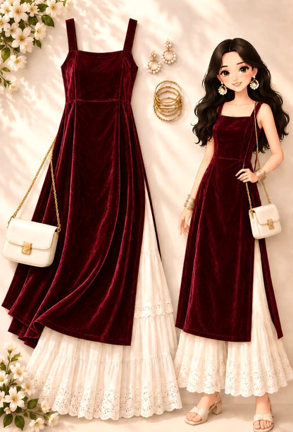 Royal Maroon Velvet Gulnaz Kurta