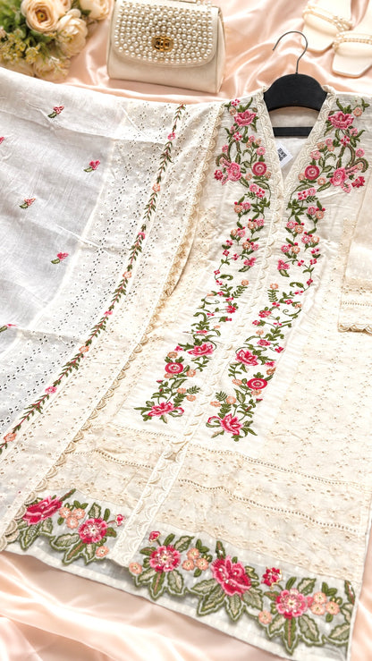 Ivory Floral Embroidered Meher Suit Set