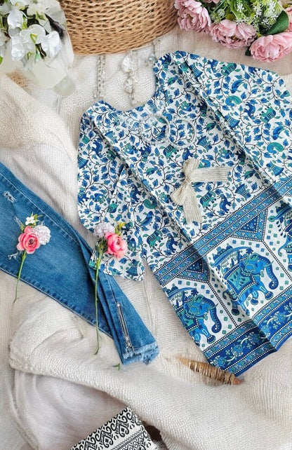 Blue Sanganeri Short Kurta - Passion for Fashion by Shivani