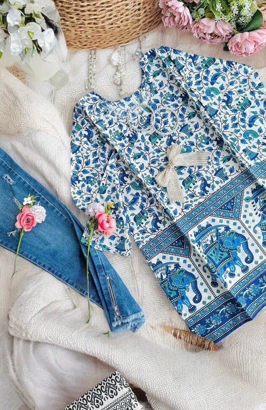 Blue Sanganeri Short Kurta - Passion for Fashion by Shivani