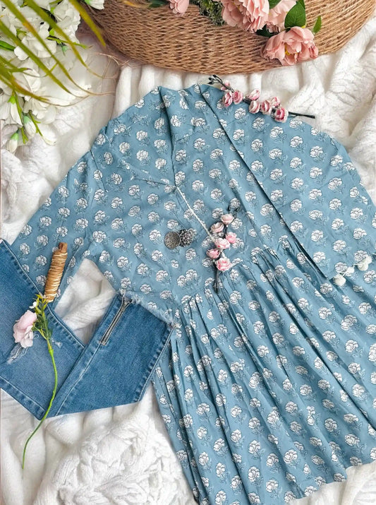 Grey Pom Pom Gulnaz Short Kurta