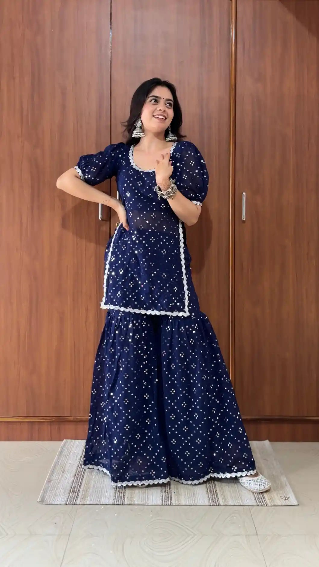 Sparkling Blue Mirror Sharara Gulnaz Set