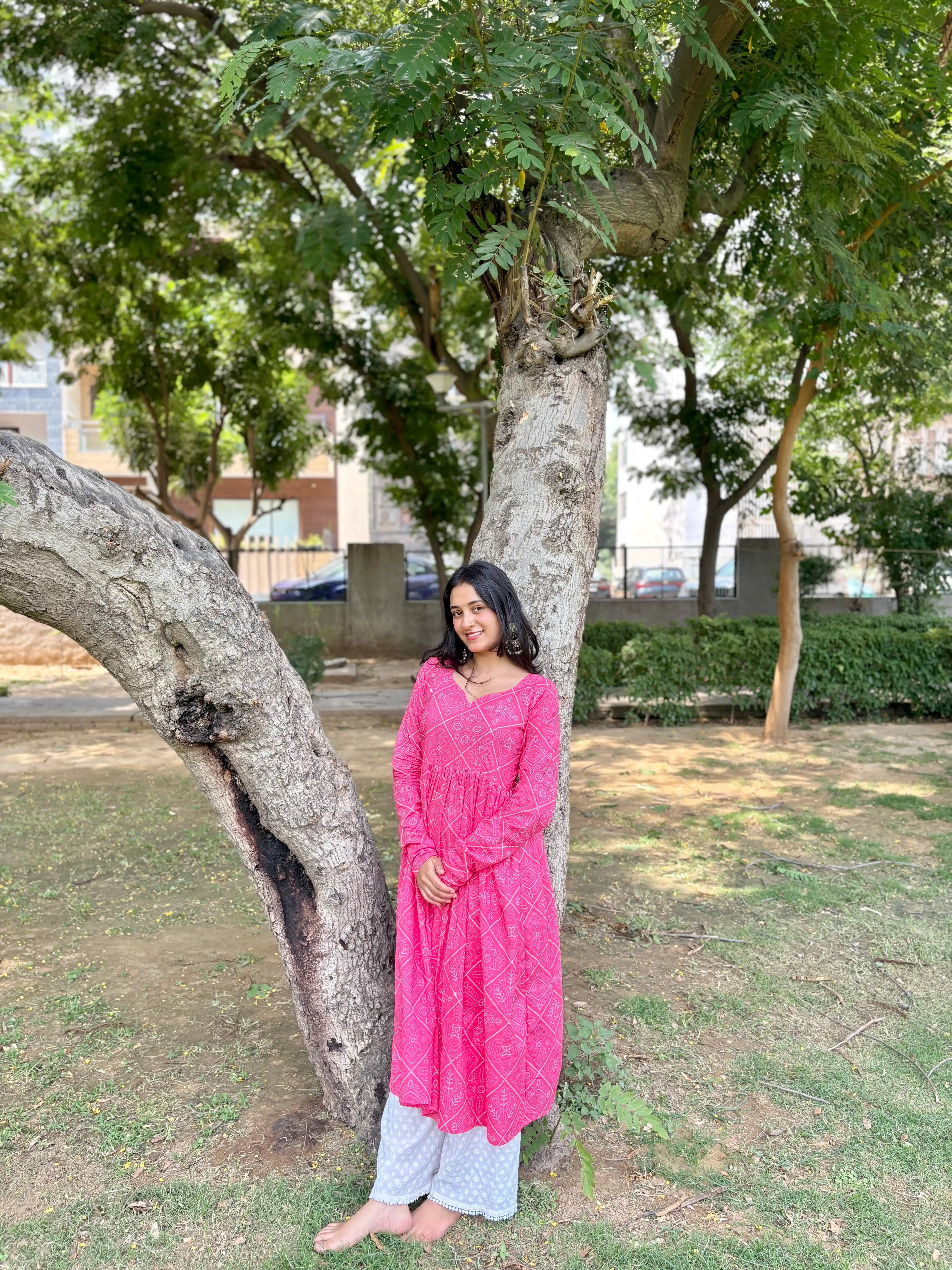 Mulmul Bandhej Jaipuri Twirl Kurta