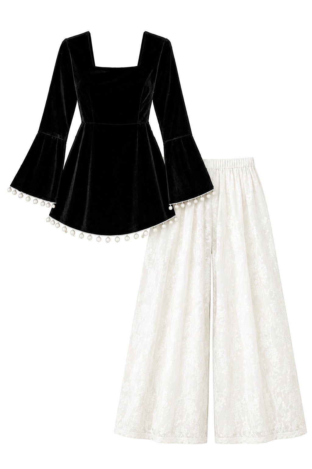 Black Velvet Bell Sleeves Peplum Top