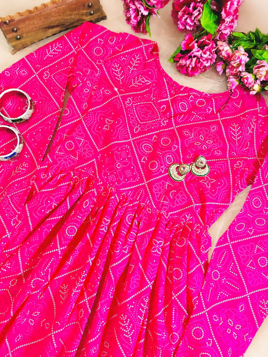 Mulmul Bandhej Jaipuri Twirl Kurta