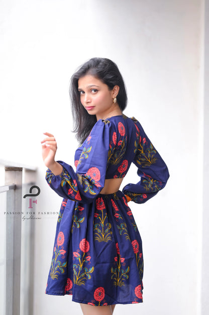Asure Blue Blockprint Twirl Dress