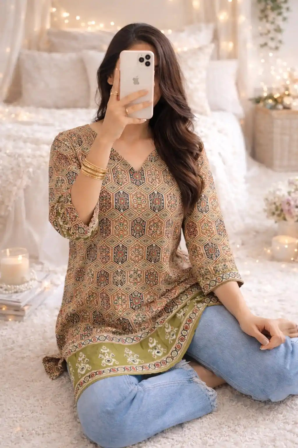 Green Block Rangriti Short Kurta