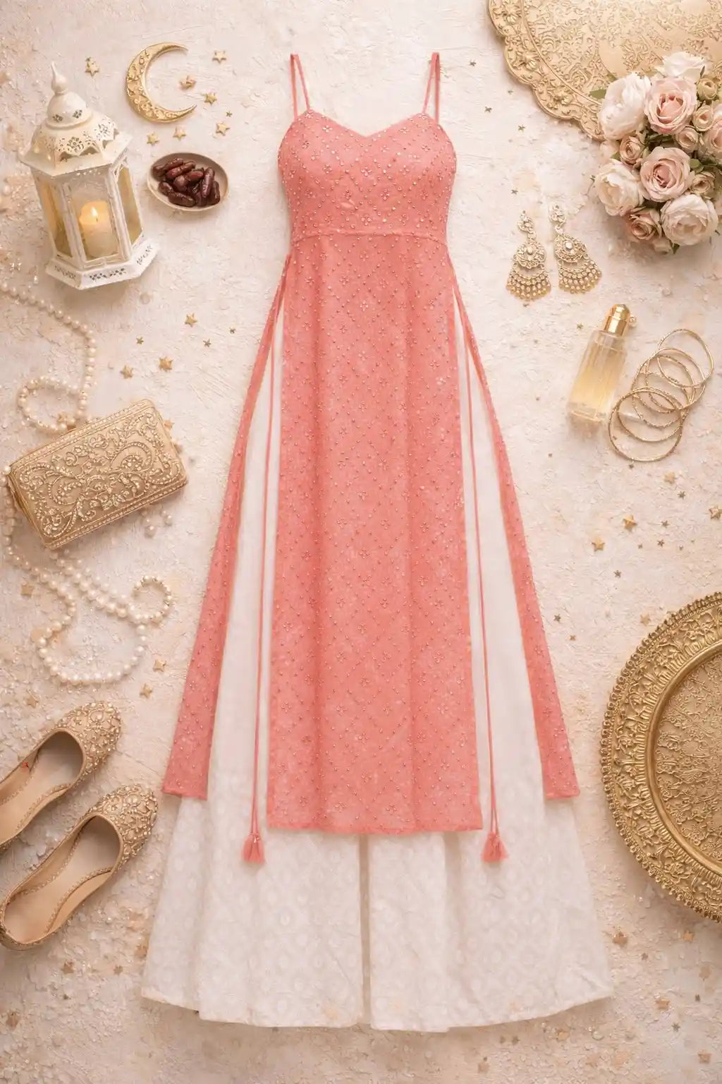 Gulnaz Peach Hand Embellished Kurta