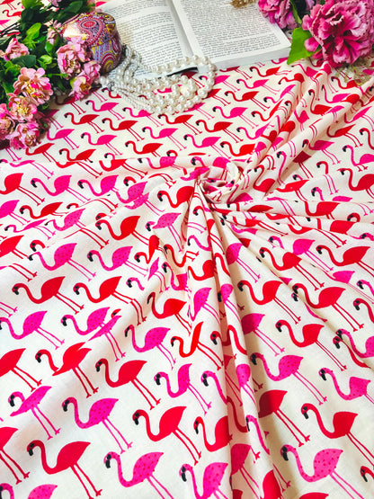 Pink Flamingo Print Cotton Fabric