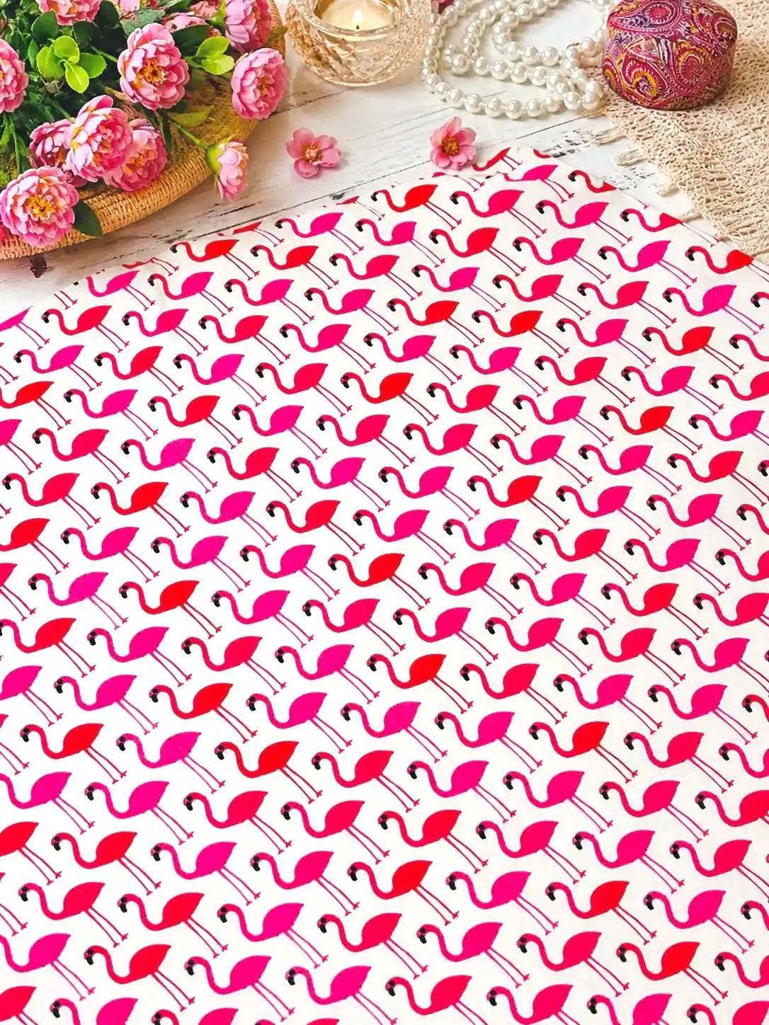 Pink Flamingo Print Cotton Fabric
