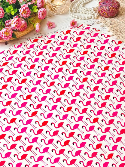 Pink Flamingo Print Cotton Fabric