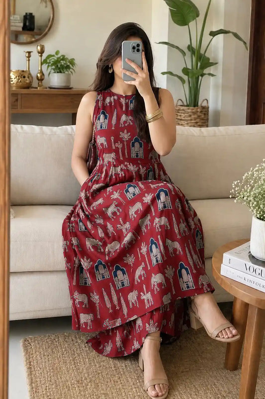 Maroon Worli Mulmul Meher Suit