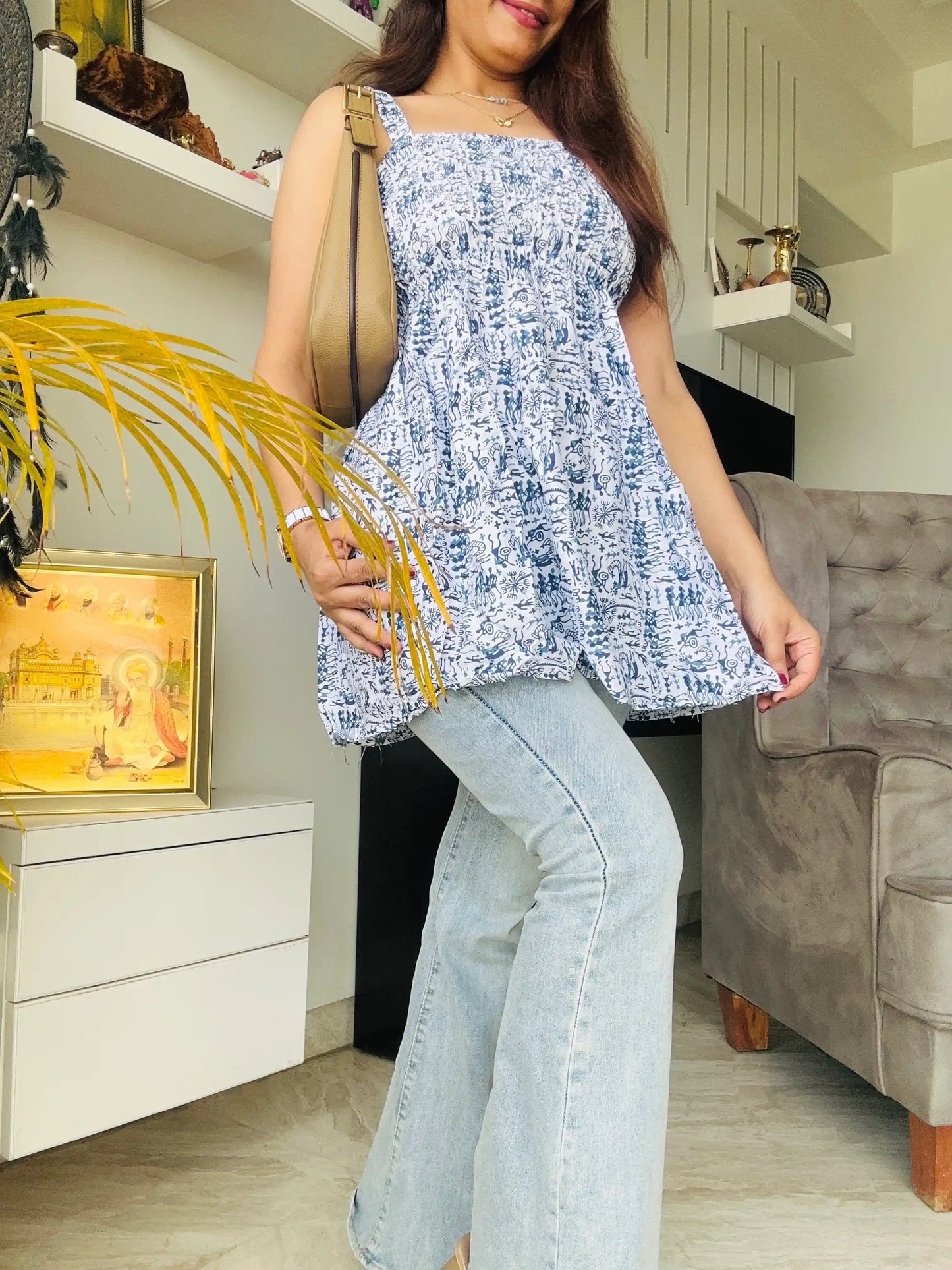 White Worli Cute Jaipuri Peplum
