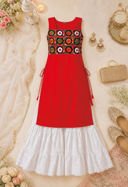 Kutchi Embroidered Red Gulnaz Kurta