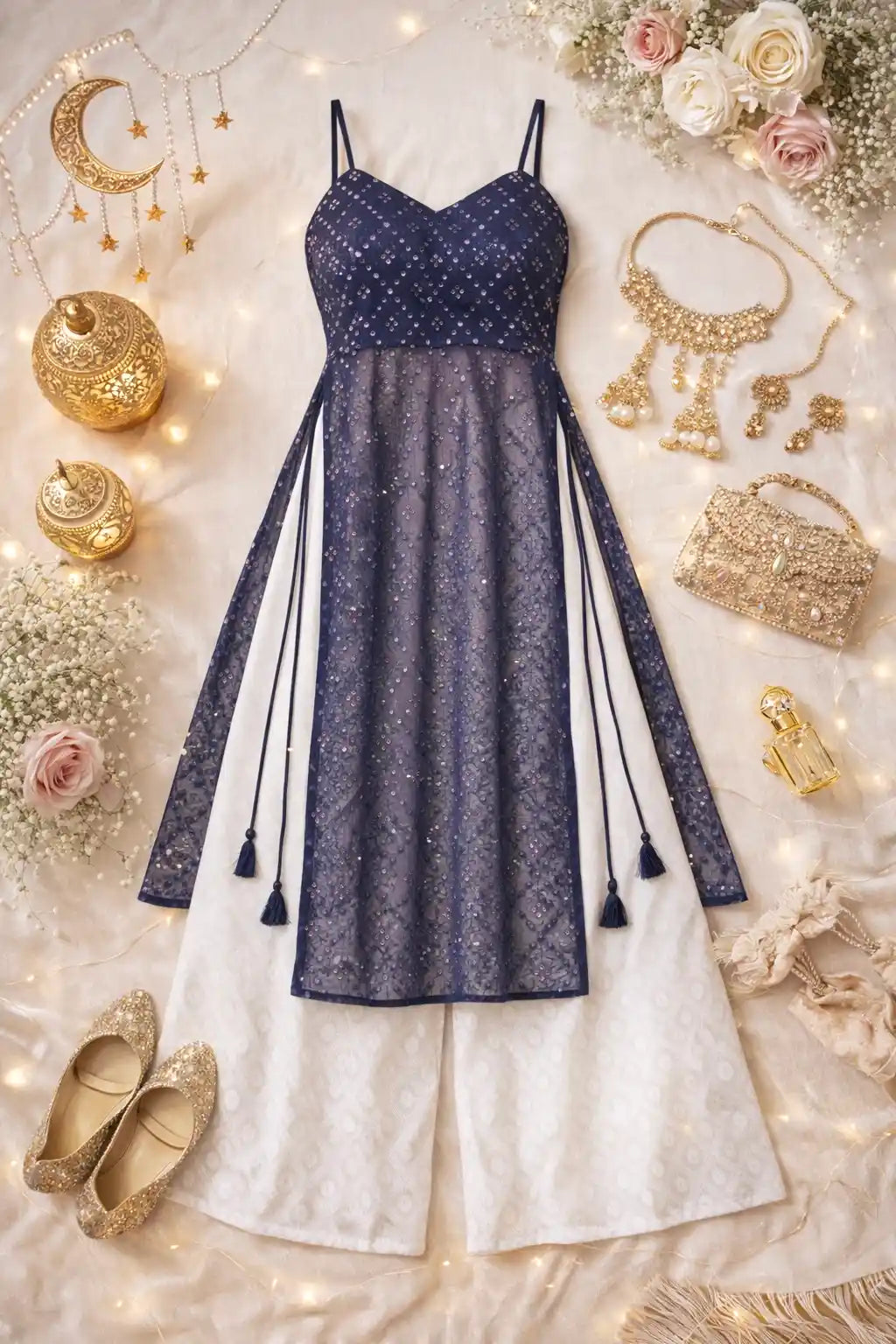 Orient Blue Mirror Gulnaz Kurta
