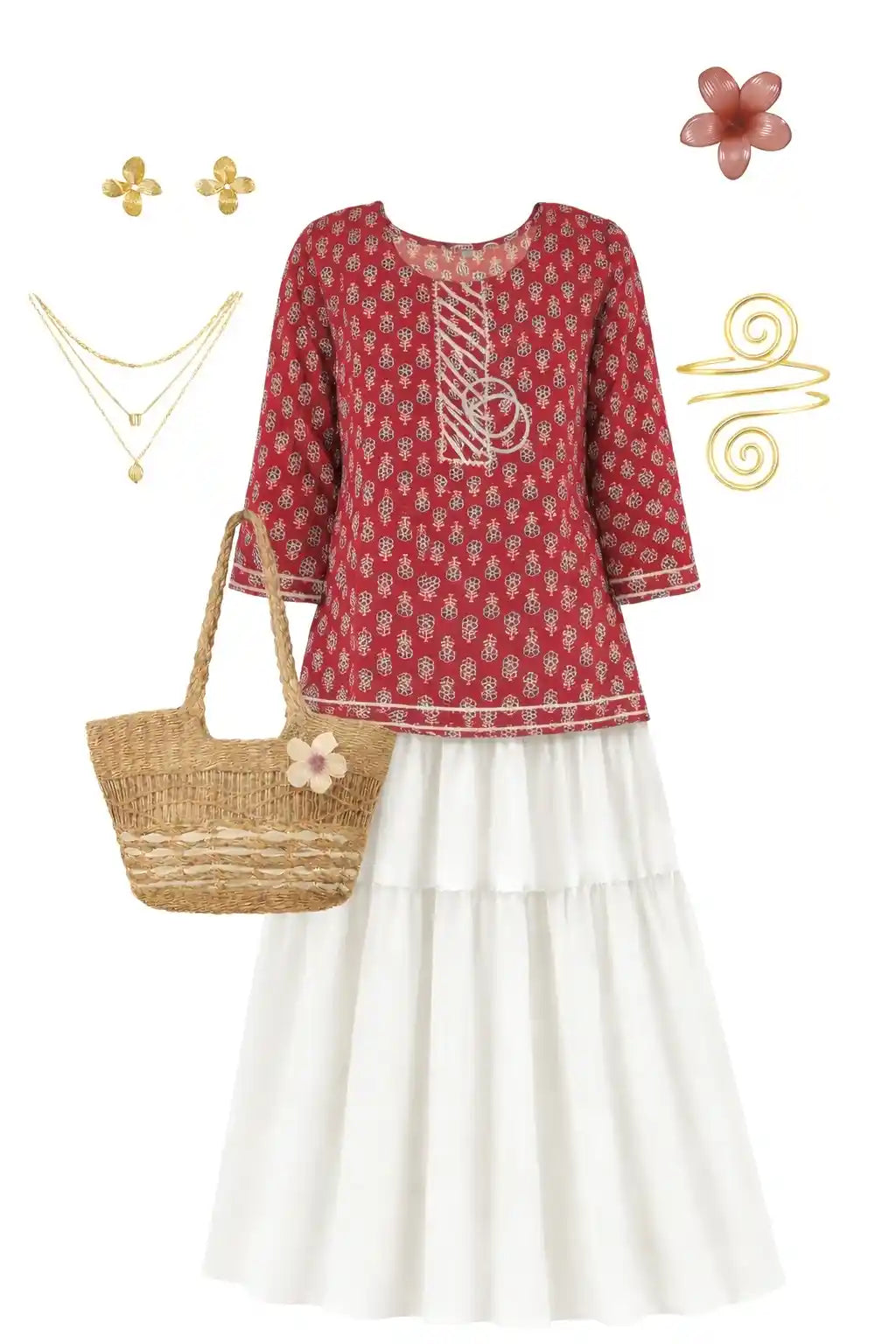 Maroon Jaipuri Cotton Short Kurta