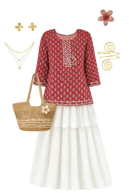 Maroon Jaipuri Cotton Short Kurta