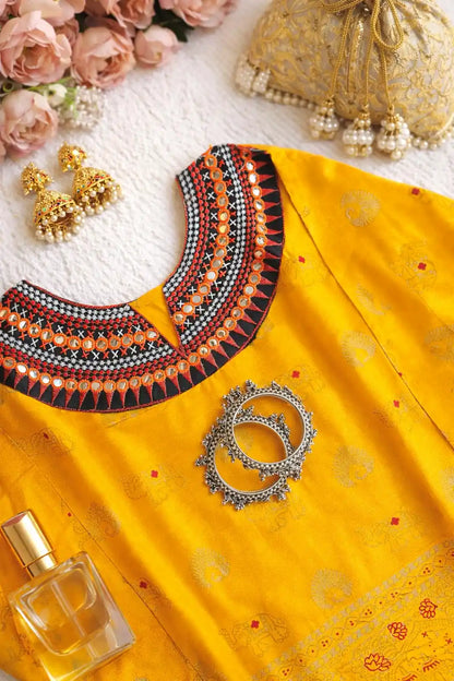 Gamti Yellow Elephant Short Kurta