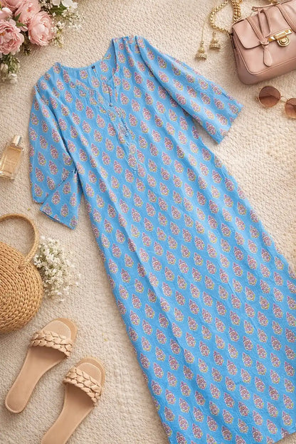 Blush Blue Mul Budget Kurta