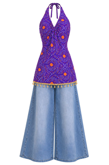 Boho Bloom Purple Bandhej Top