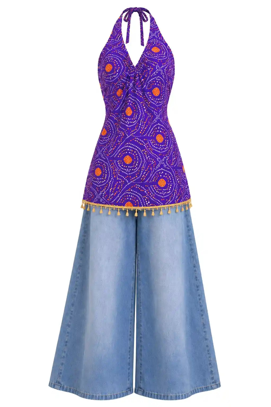 Boho Bloom Purple Bandhej Top