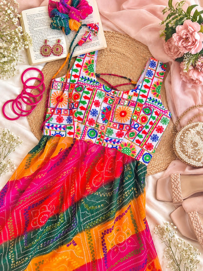 Rangreza Bandhej Back Tie Kurti