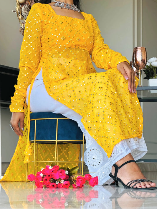 Amber Yellow Mirror Gulnaz Kurta - Passion for Fashion by Shivani