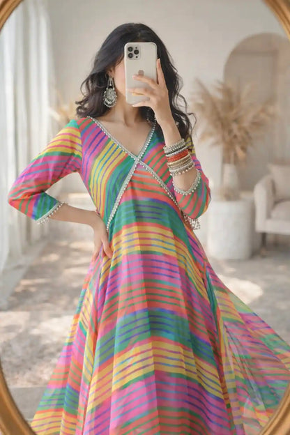Rosebloom Blush Lehriya Twirl Anarkali
