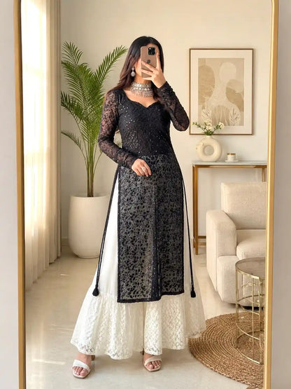 Smoky Black Leaf Gulnaz Kurta