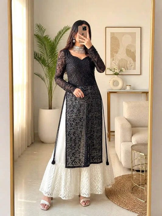 Smoky Black Leaf Gulnaz Kurta