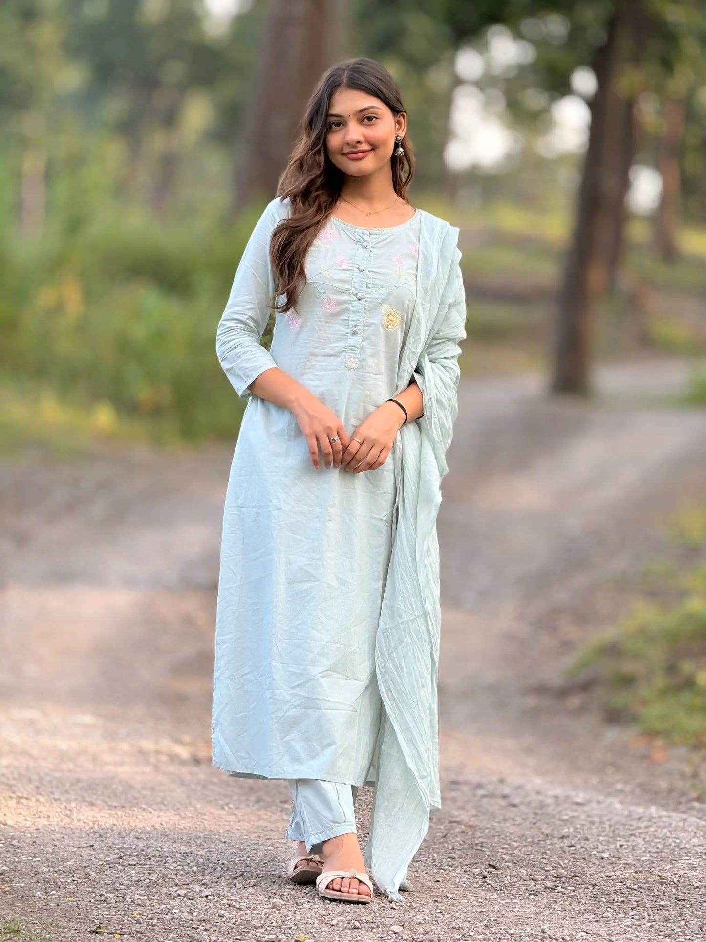 Pastel Aqua Blossom Kurta Set