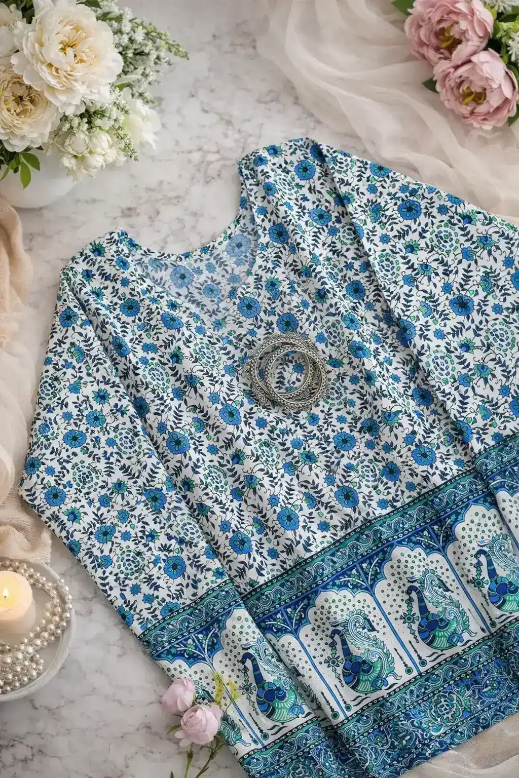 Blue Peacock Budget Short Kurta
