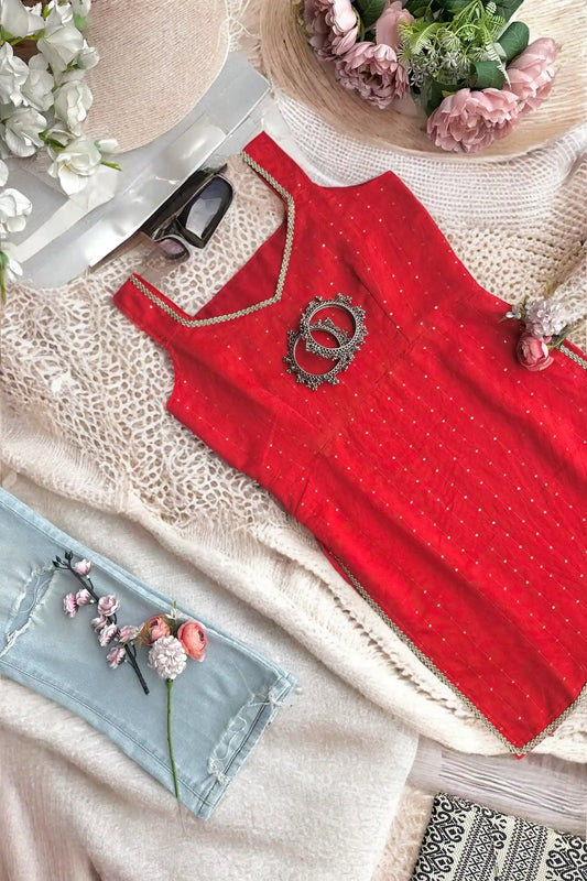 Scarlet Red Shine Kurti
