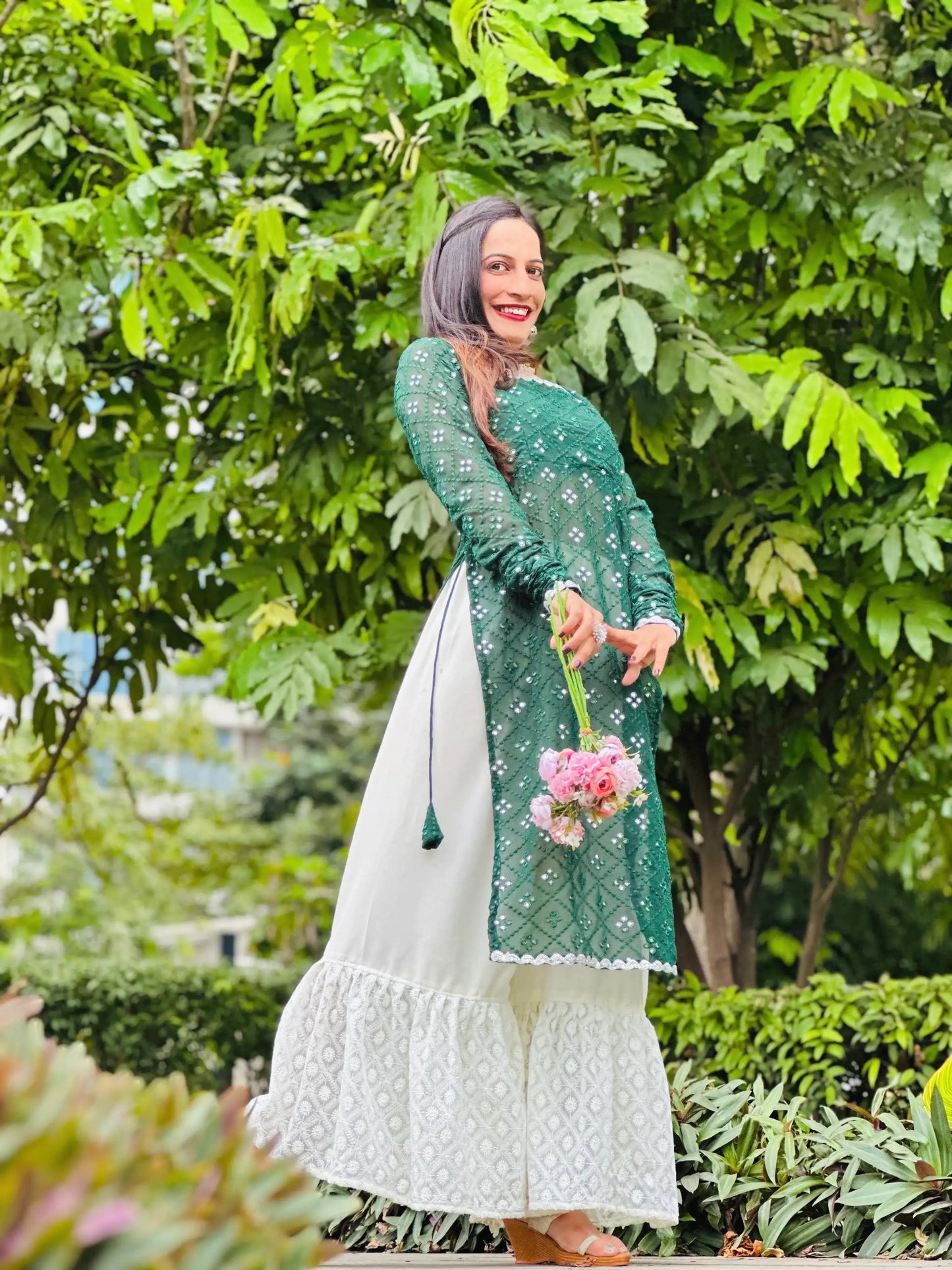 Lawn Green Mirror Gulnaz Kurta