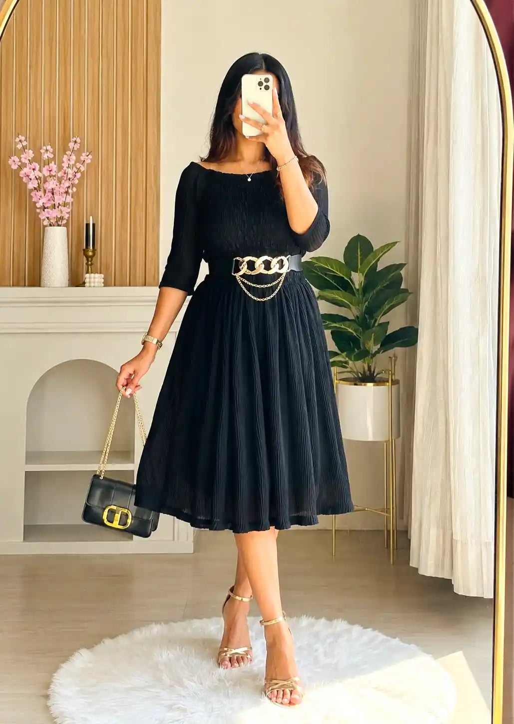 Dusky Black Smoky Crepe Twirl Dress