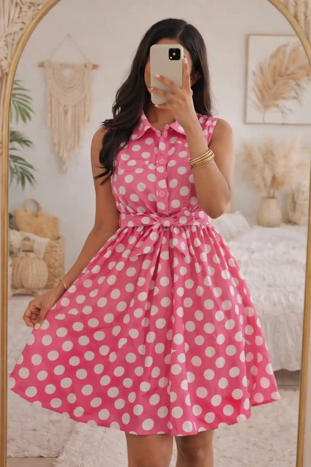 Dreamy Pink Polka Collar Dress
