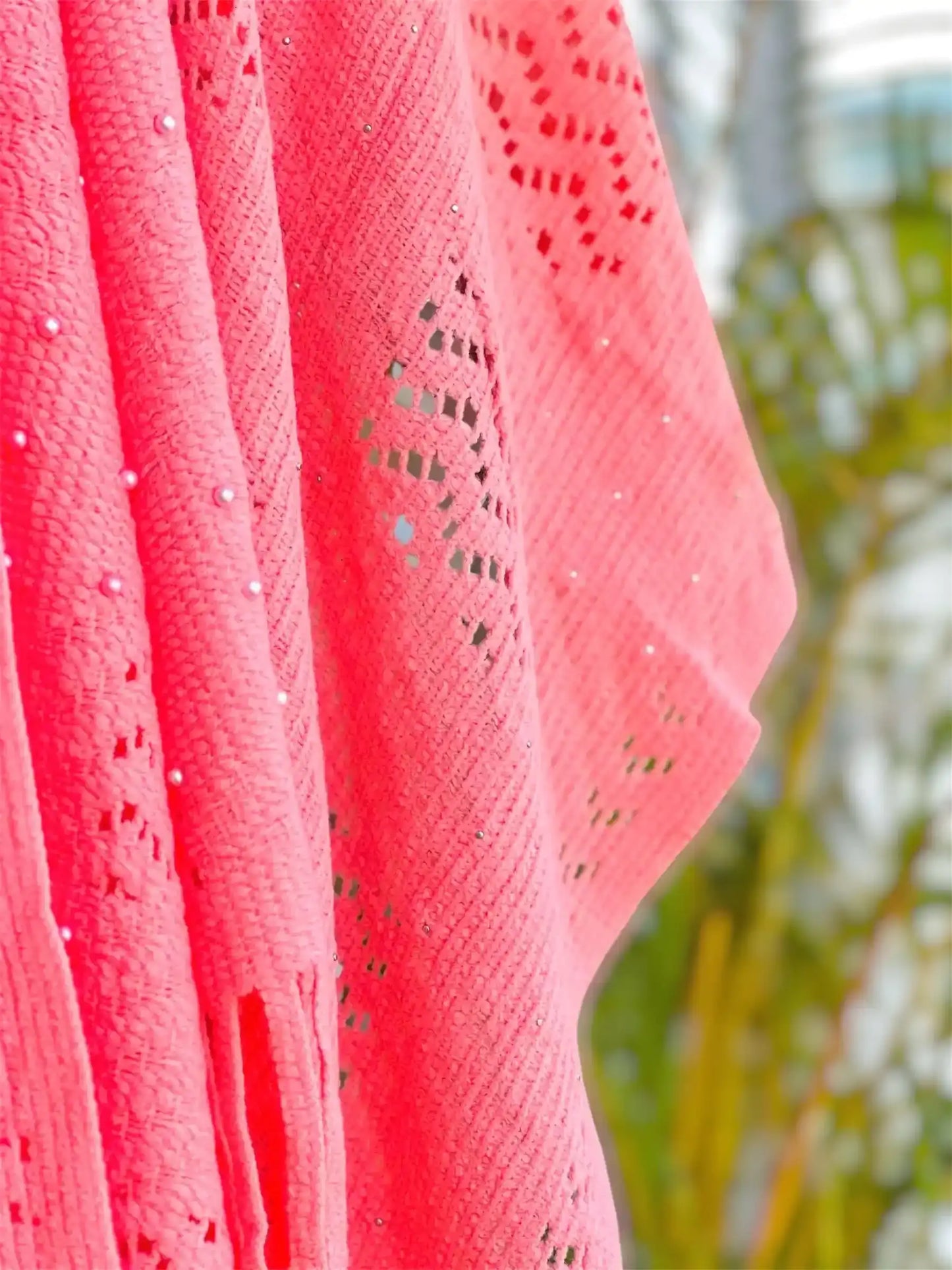 Pink Beaded Wool Winter Stole