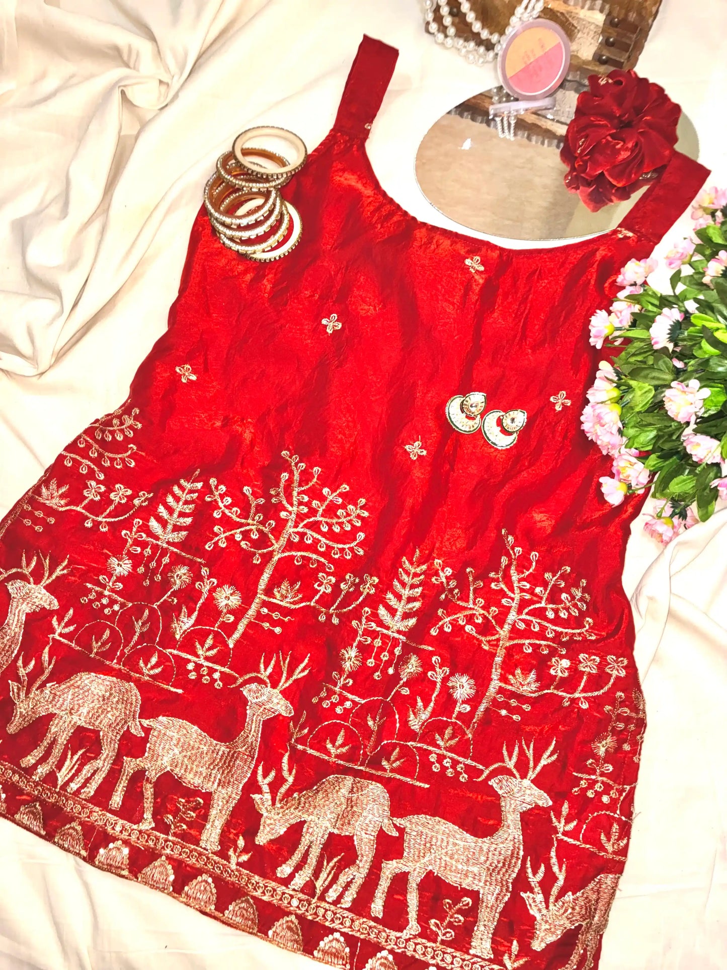 Scarlet Red Hand Embroidered Kurta