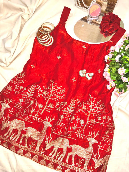 Scarlet Red Hand Embroidered Kurta
