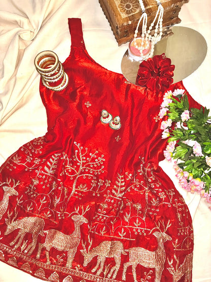 Scarlet Red Hand Embroidered Kurta