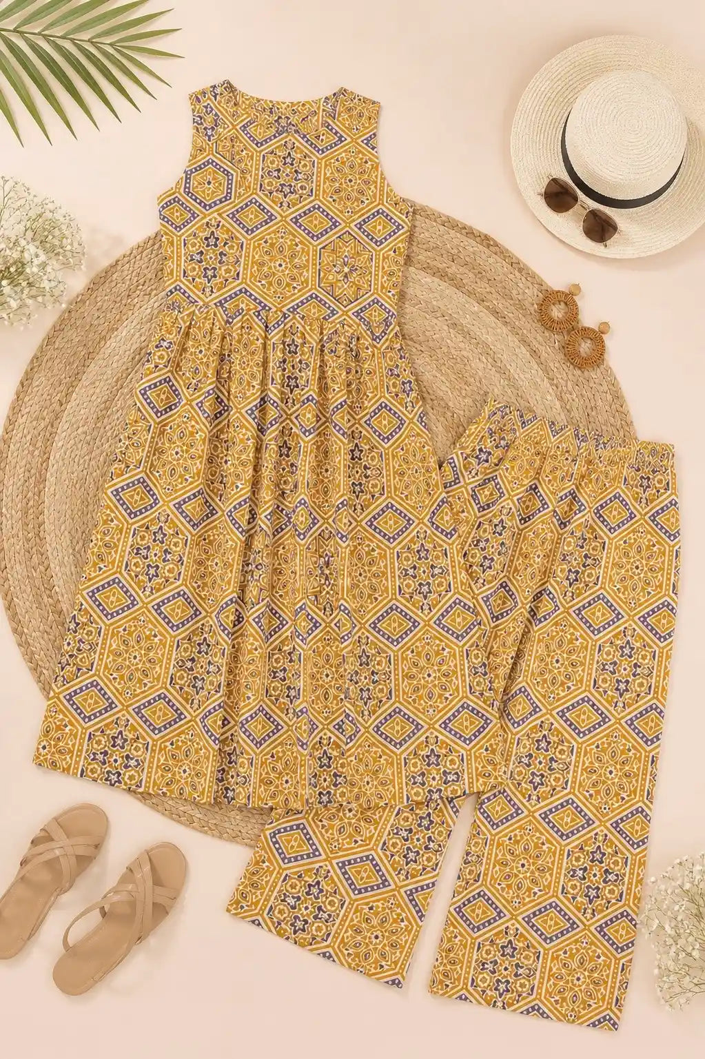 Mustard Ajrakh Mulmul Meher Suit