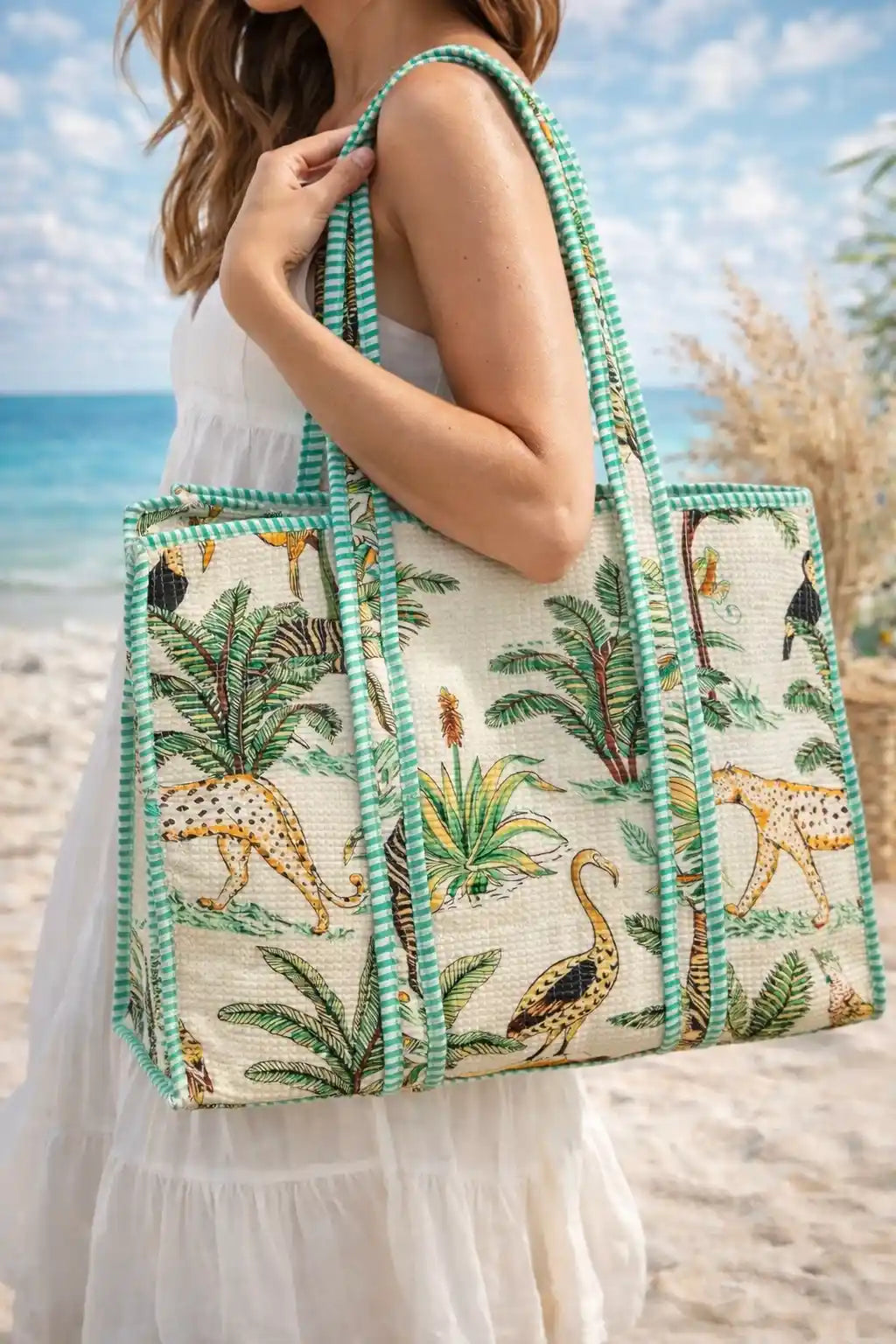 Green Artisan Block Printed Tote Bag