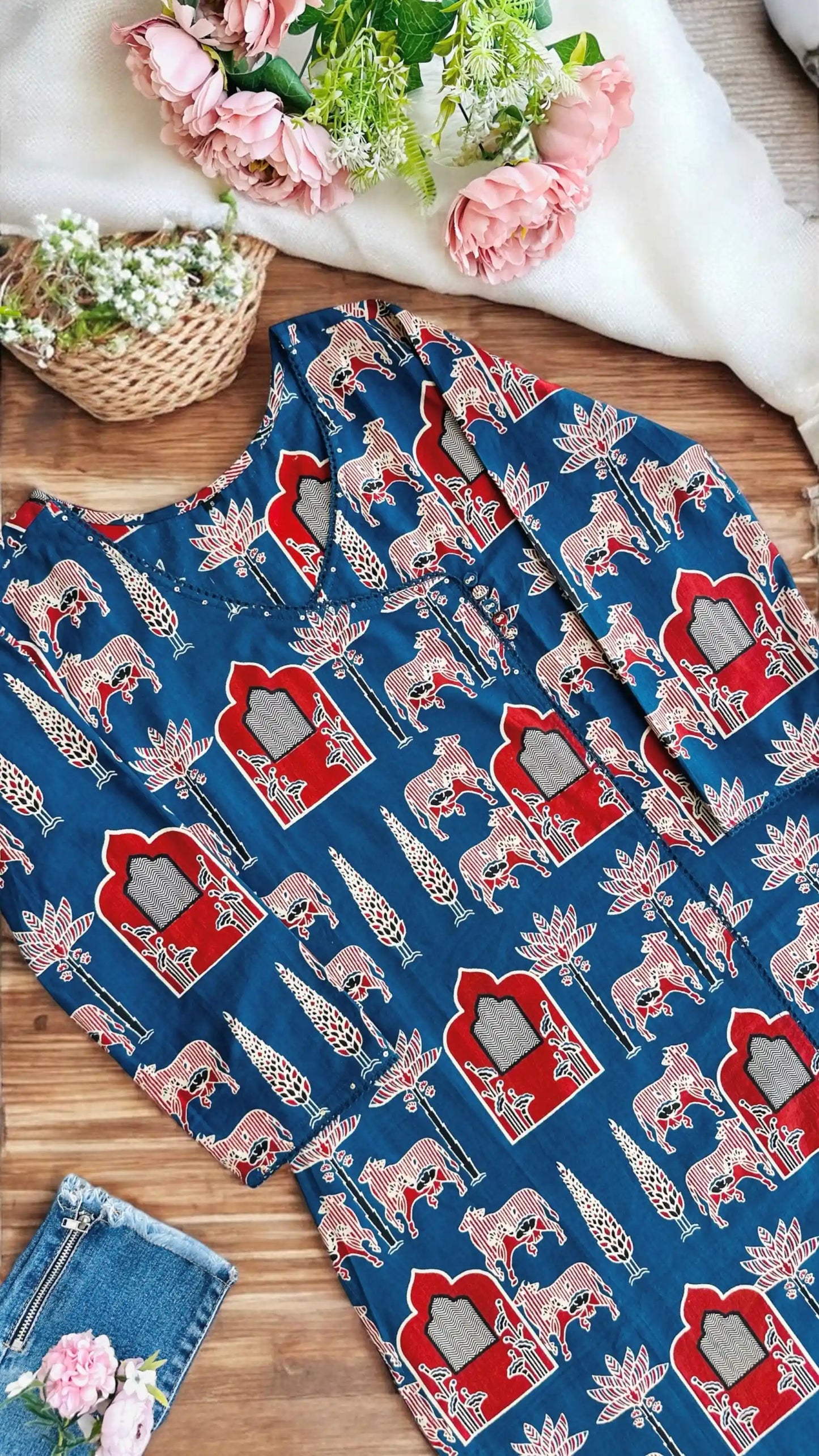 Warli Blue Mul Budget Kurta