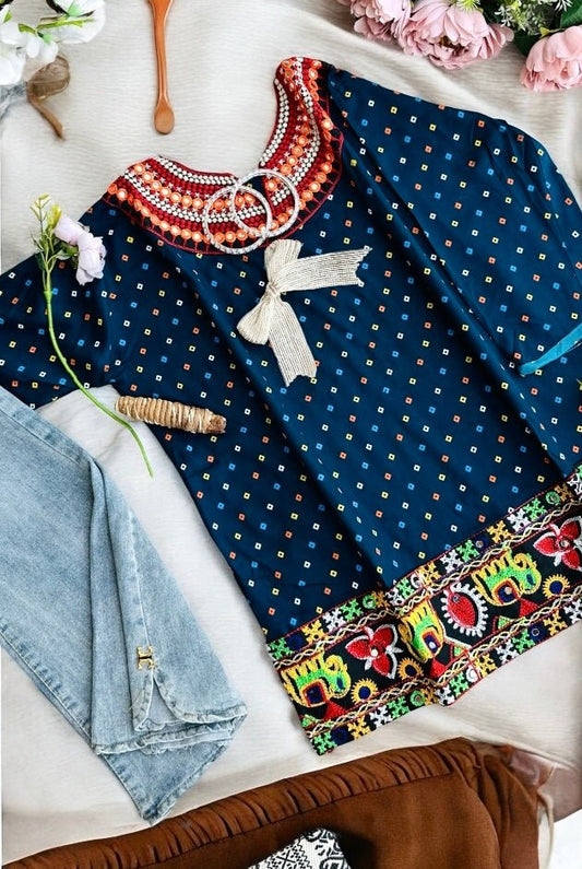 Blue Bandhej Gamti Kurta - Passion for Fashion by Shivani