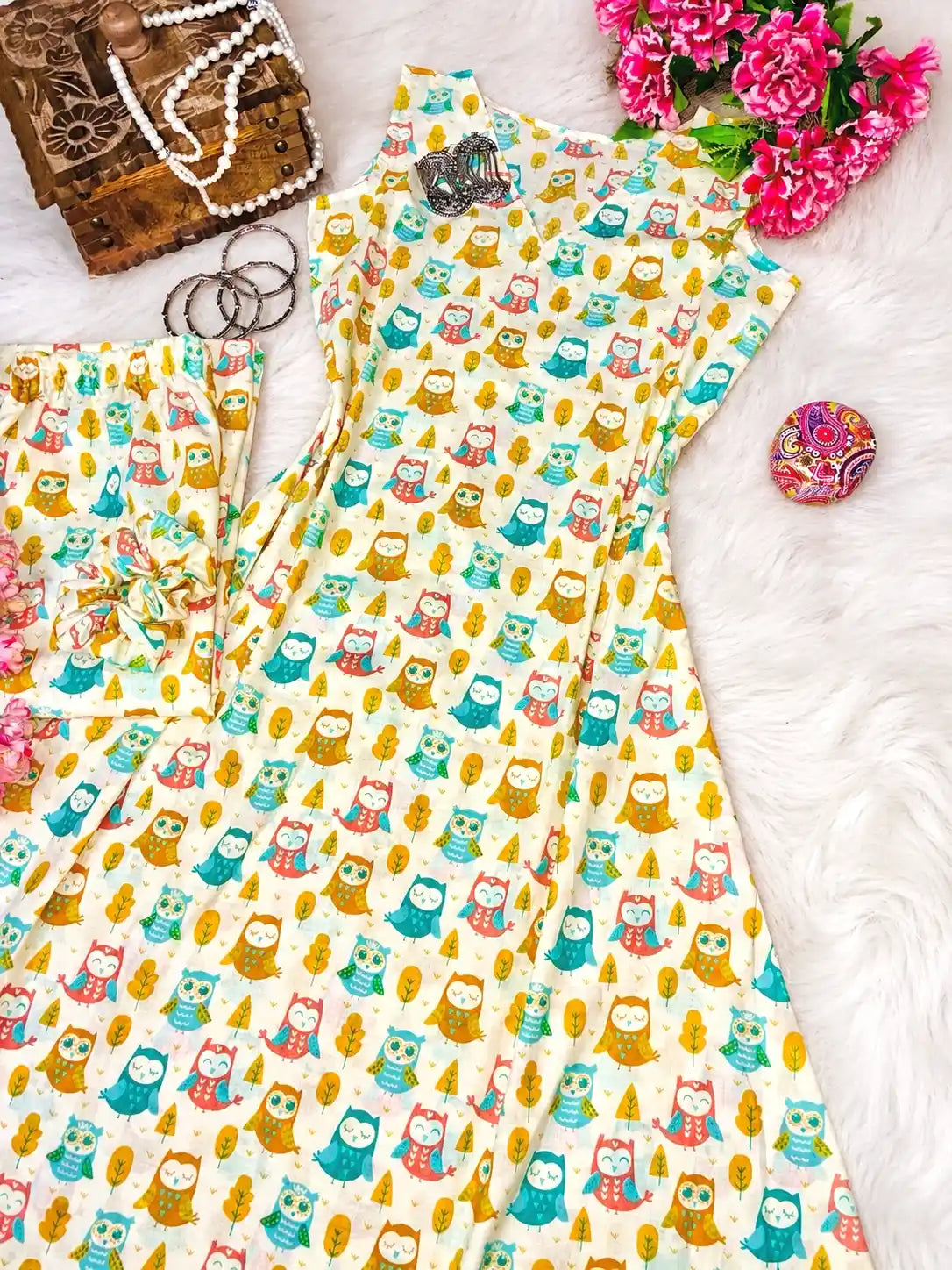 Meher Owly Print Ethnic Set