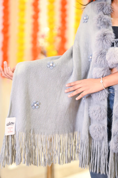Pearly Grey Fur Winter Cape